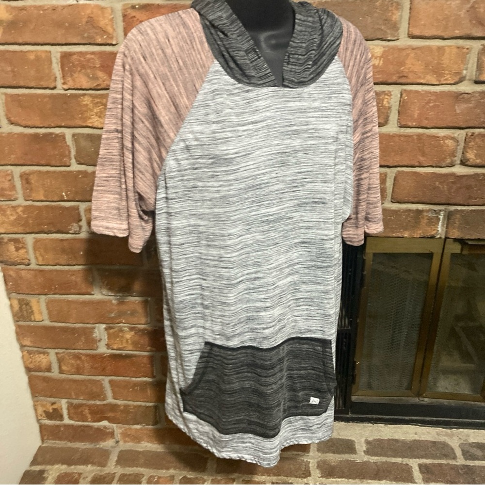 Men's Gray and Pink Hooded Sweatshirt